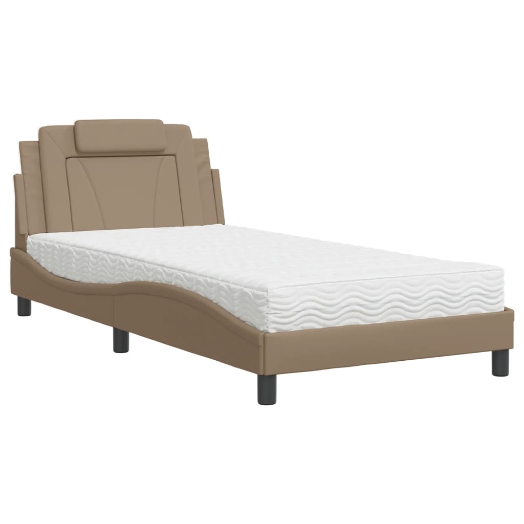 vidaXL seng med madras 100x200 cm kunstlæder cappuccinofarvet
