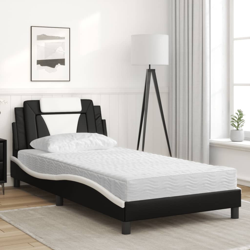 vidaXL Bed met matras kunstleer zwart en wit 100x200 cm afbeelding