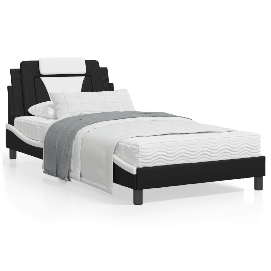 vidaXL seng med madras 100x200 cm kunstlæder sort og hvid