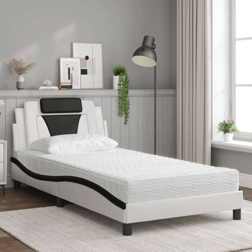 vidaXL Bed "Viana" met matras kunstleer wit en zwart 100x200 cm, foto 2