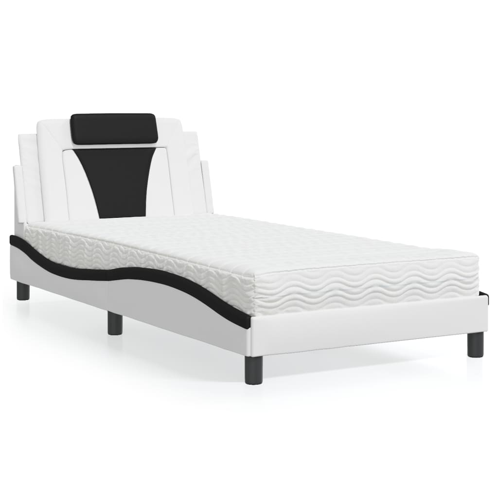 vidaXL seng med madras 100x200 cm kunstlæder hvid og sort