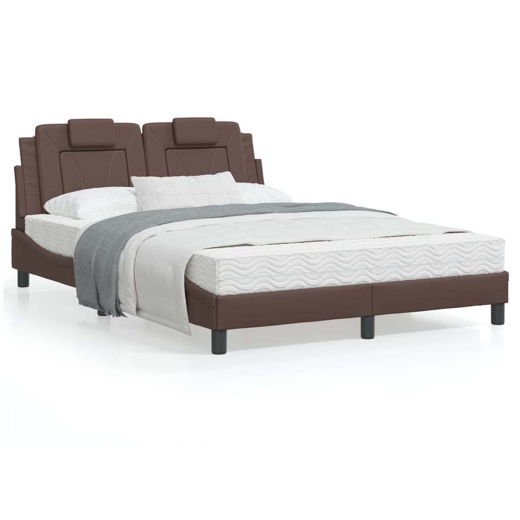 vidaXL seng med madras 120x200 cm kunstlæder brun