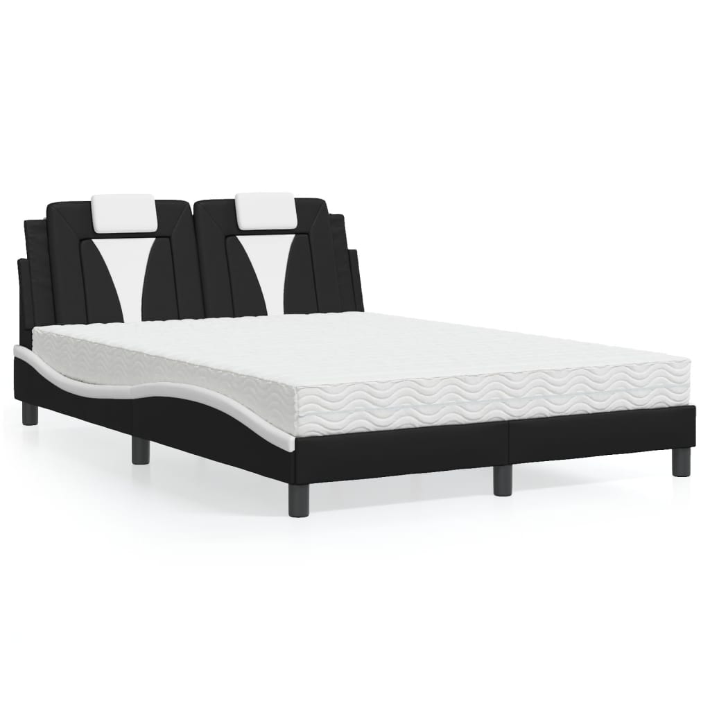 Bett mit Matratze Schwarz und Weiß 120×200 cm Kunstleder