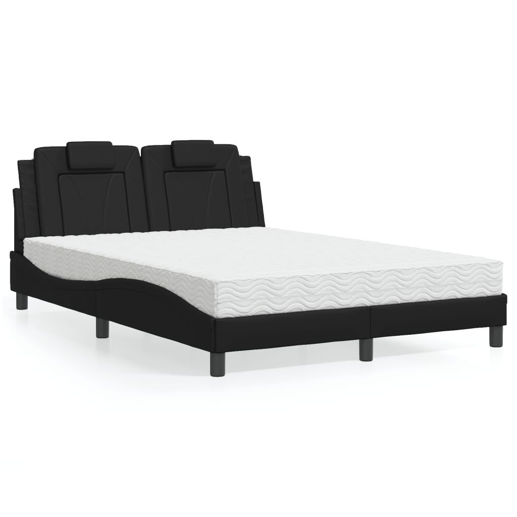 vidaXL Pat cu saltea, negru, 140x190 cm, piele ecologică