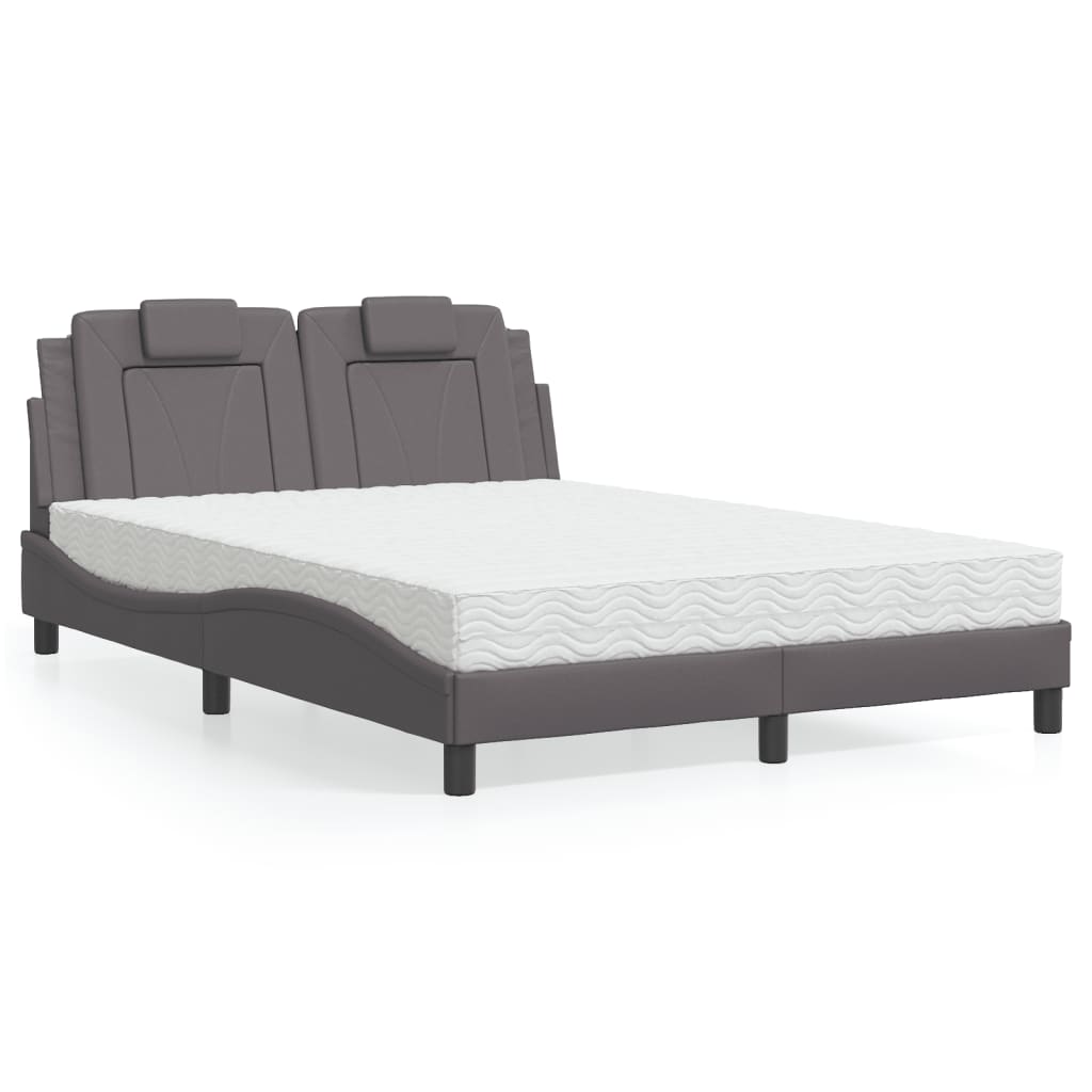 vidaXL Pat cu saltea, gri, 140x190 cm, piele ecologică