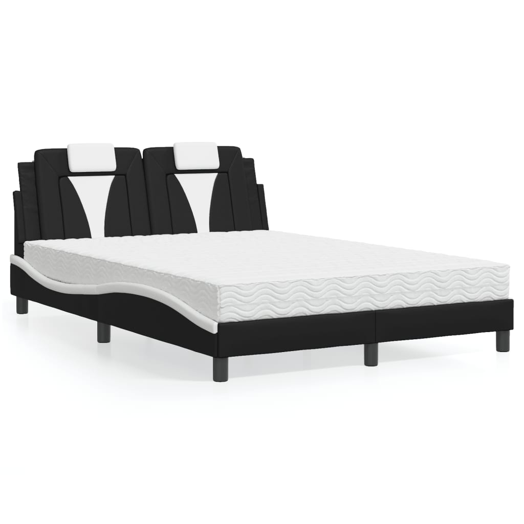 Bett mit Matratze Schwarz und Weiß 140×200 cm Kunstleder