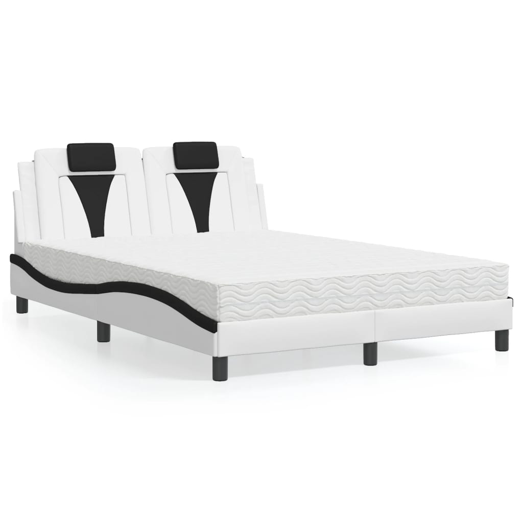 Bett mit Matratze Weiß und Schwarz 140×200 cm Kunstleder