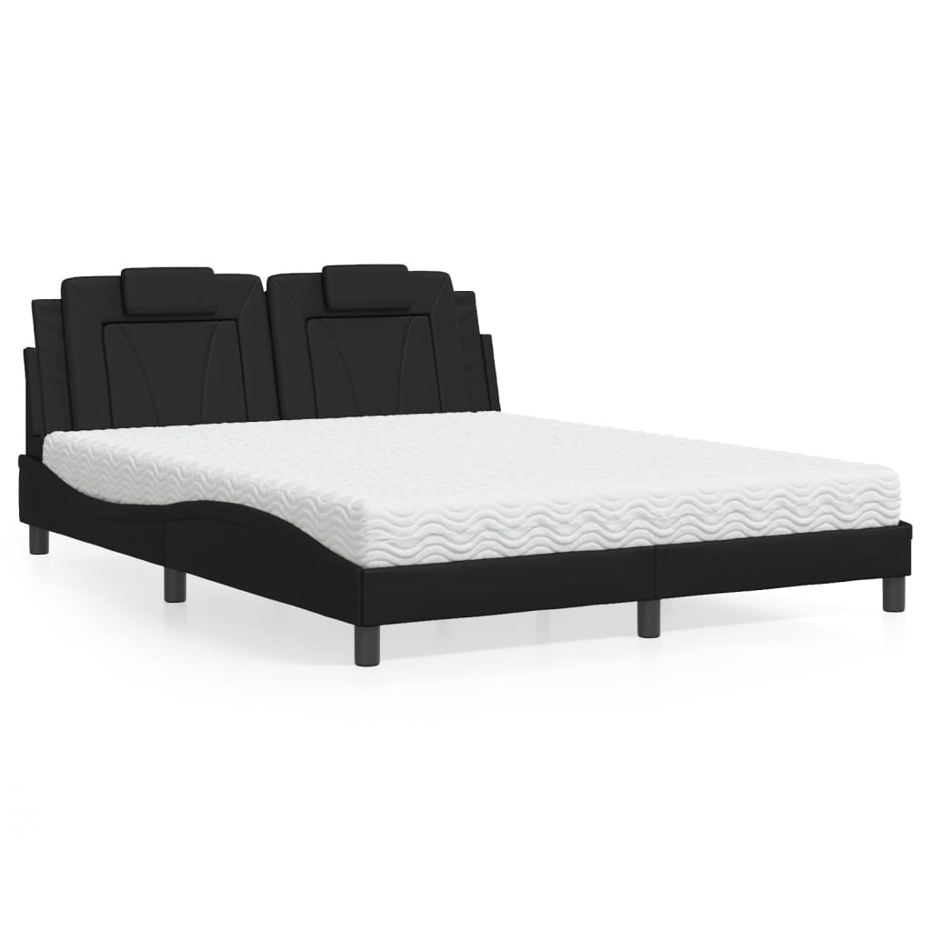 vidaXL Pat cu saltea, negru, 160x200 cm, piele ecologică