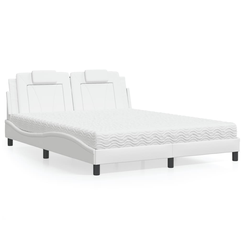 Bett mit Matratze Weiß 160×200 cm Kunstleder