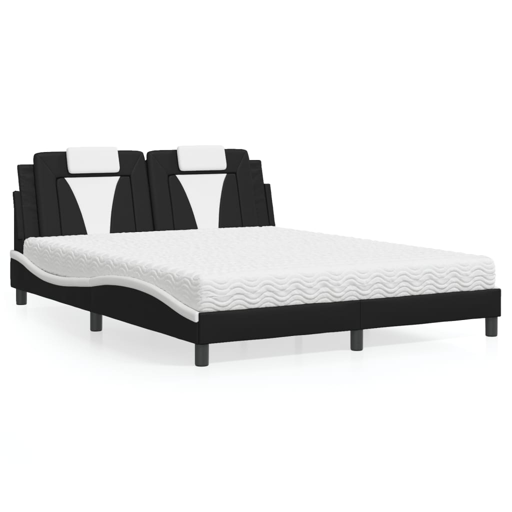 Bett mit Matratze Schwarz und Weiß 160×200 cm Kunstleder