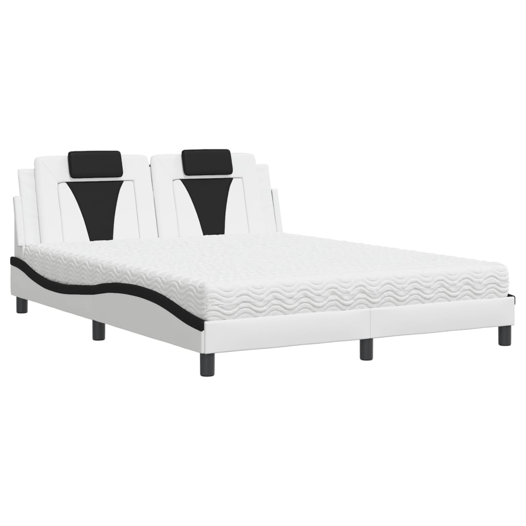 vidaXL Postel s matrací bílá a černá 160 x 200 cm umělá kůže