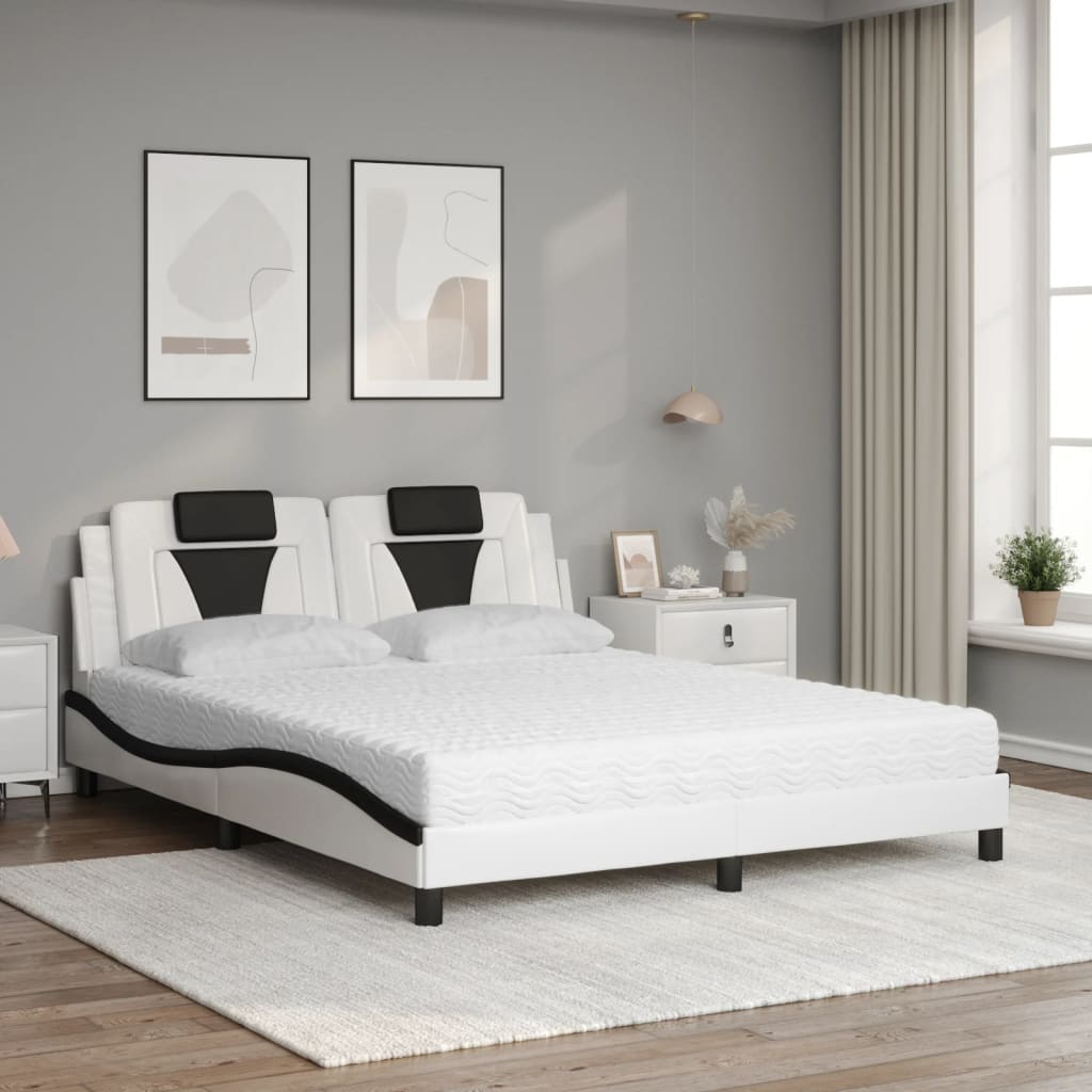 vidaXL Bed met matras kunstleer wit en zwart 160x200 cm afbeelding