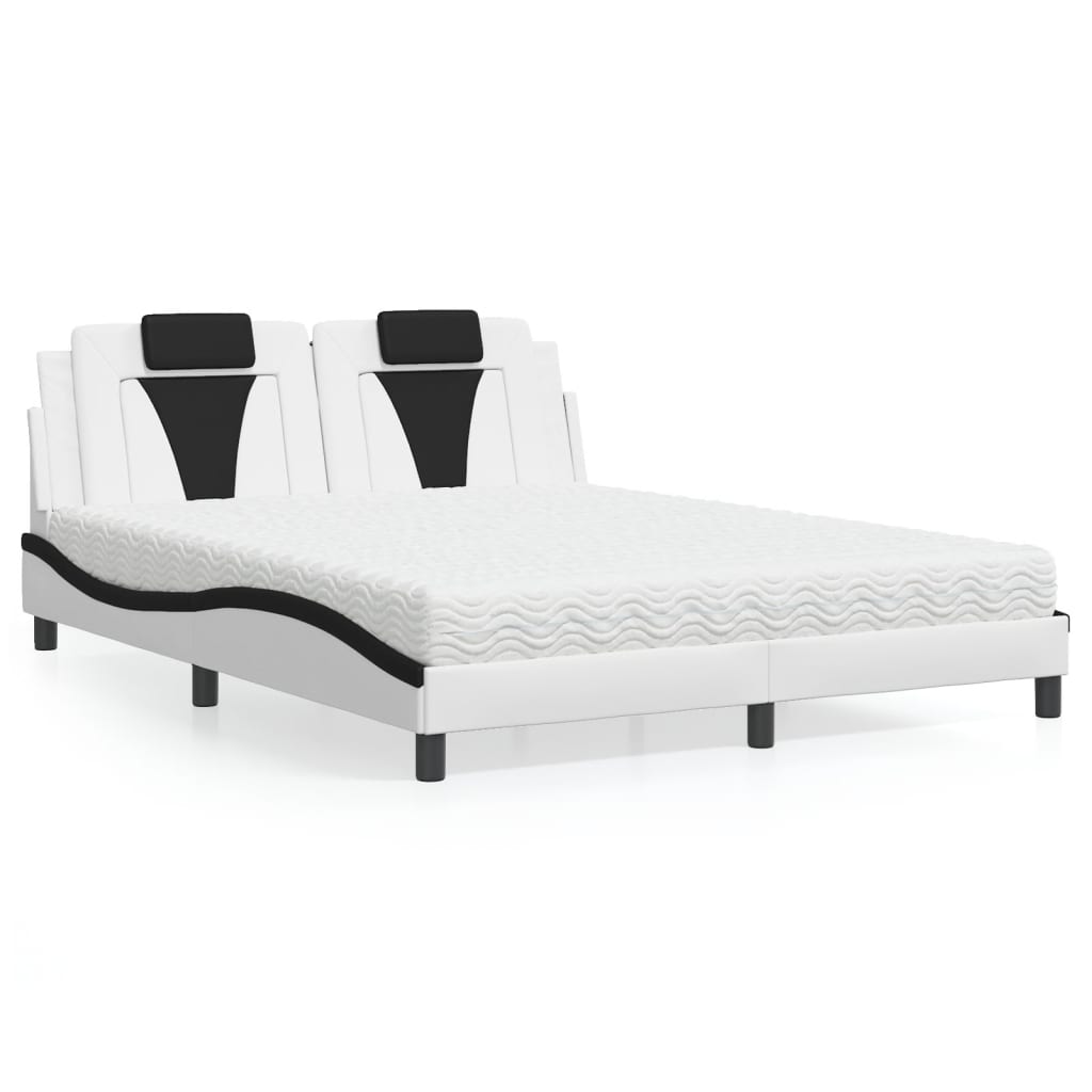 Bett mit Matratze Weiß und Schwarz 160×200 cm Kunstleder