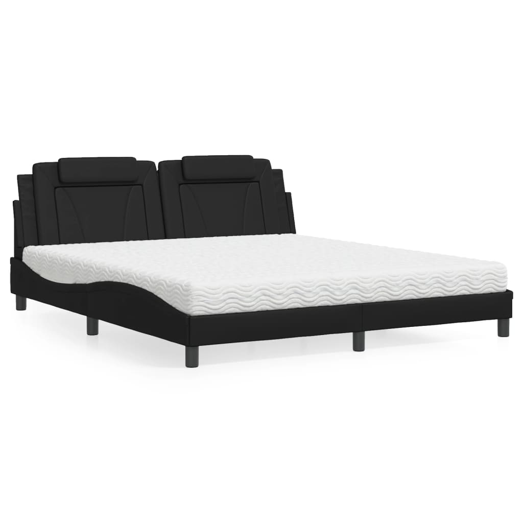 vidaXL Bett mit Matratze Schwarz 180x200 cm Kunstleder