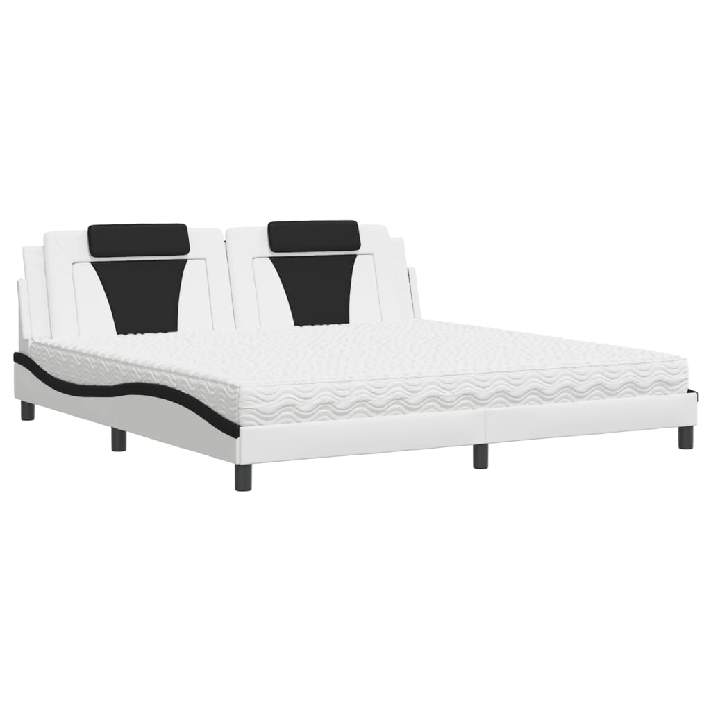 vidaXL Postel s matrací bílá a černá 200 x 200 cm umělá kůže
