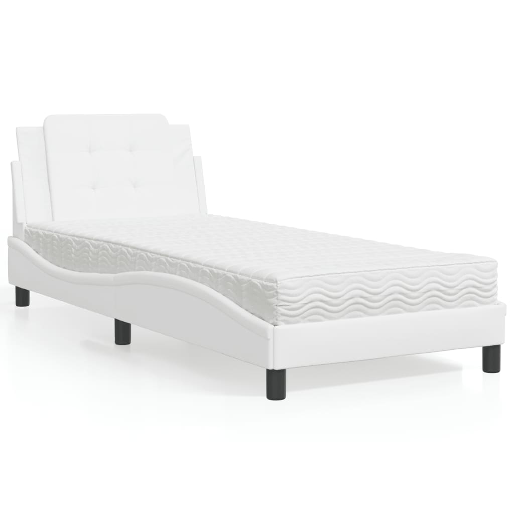 Sengeramme med madras Zadar 80×200 cm i hvidt kunstlæder