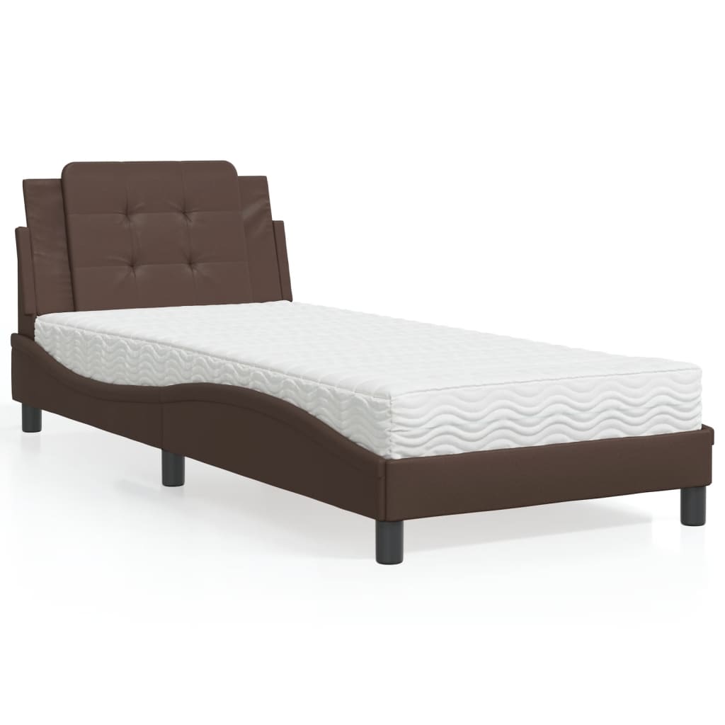 vidaXL Pat cu saltea, maro, 90x190 cm, piele ecologică