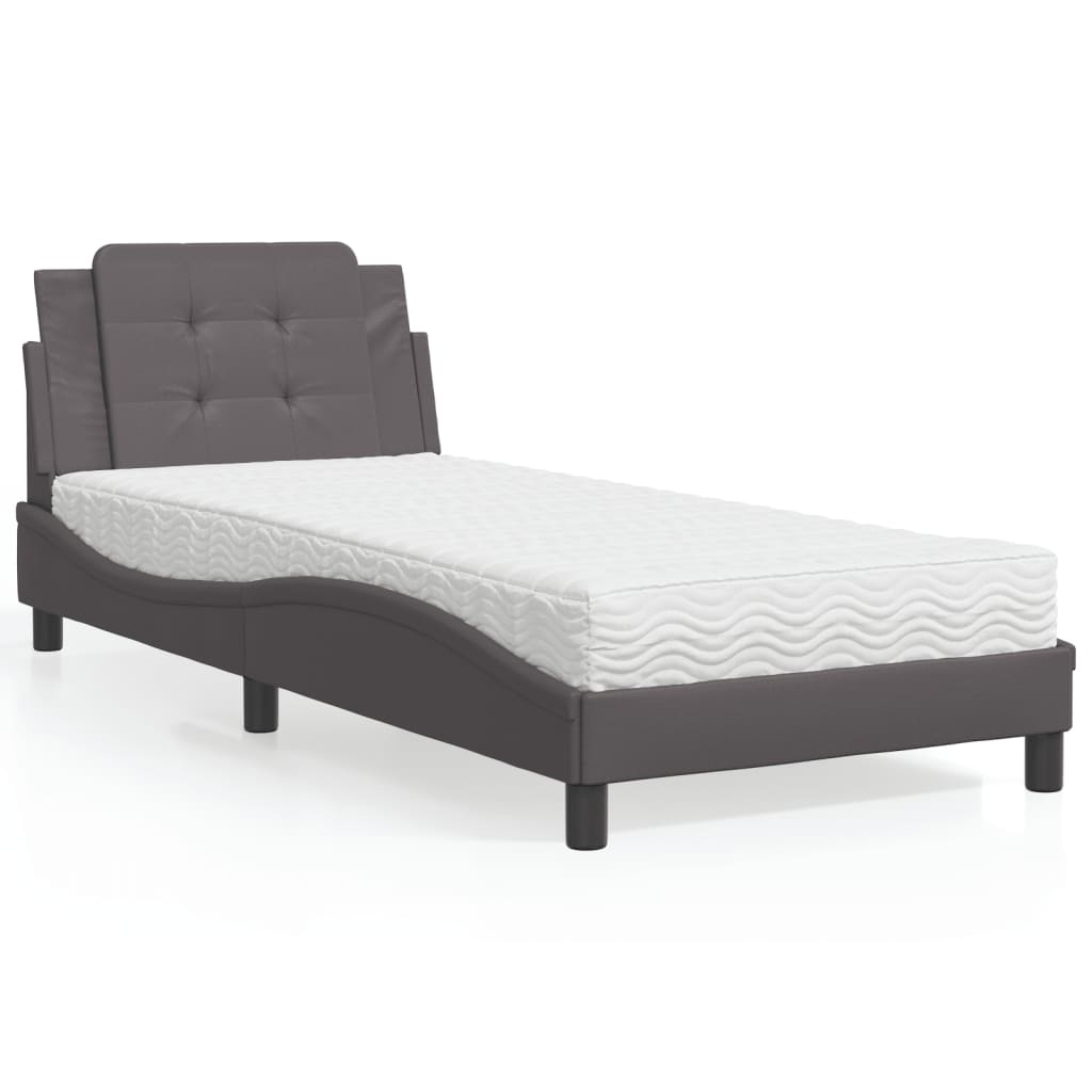 vidaXL Bett mit Matratze Grau 90x190 cm Kunstleder