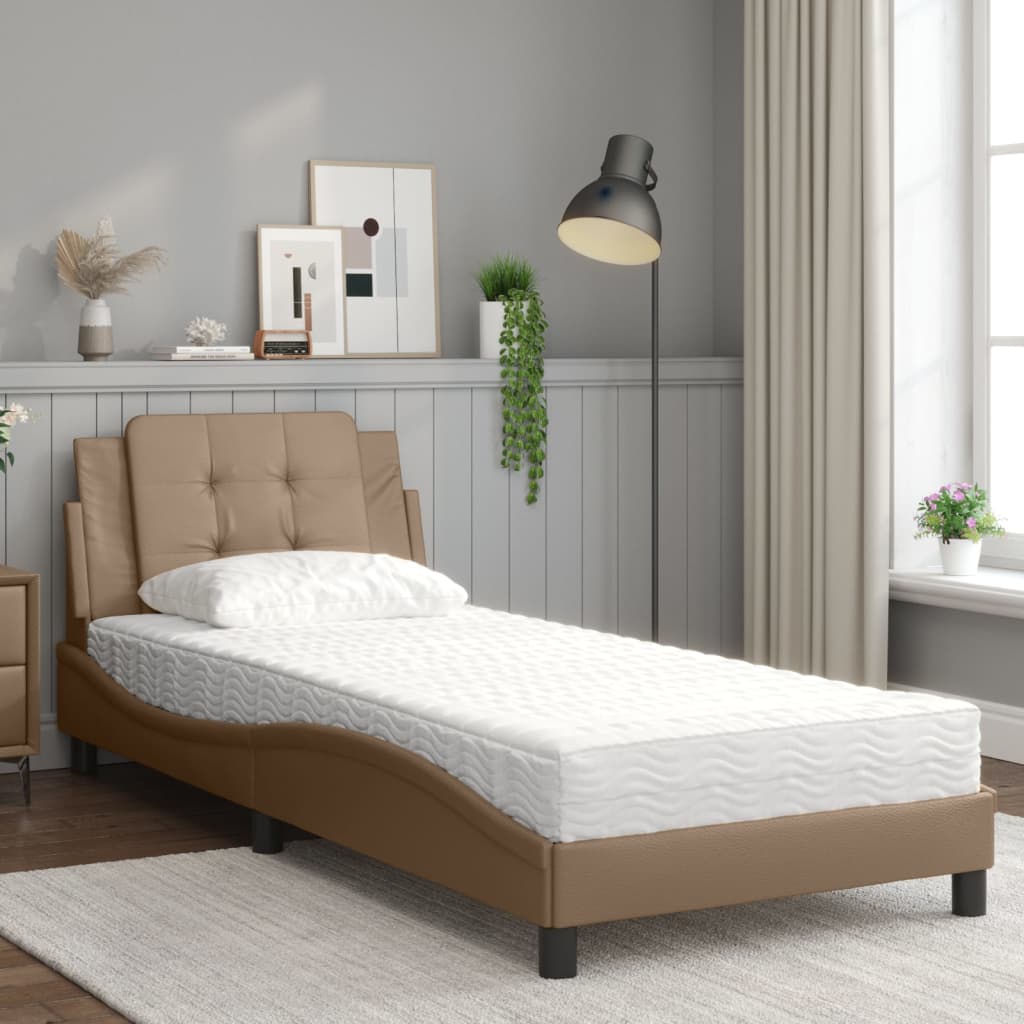 vidaXL Bed met matras kunstleer cappuccinokleurig 90x190 cm afbeelding