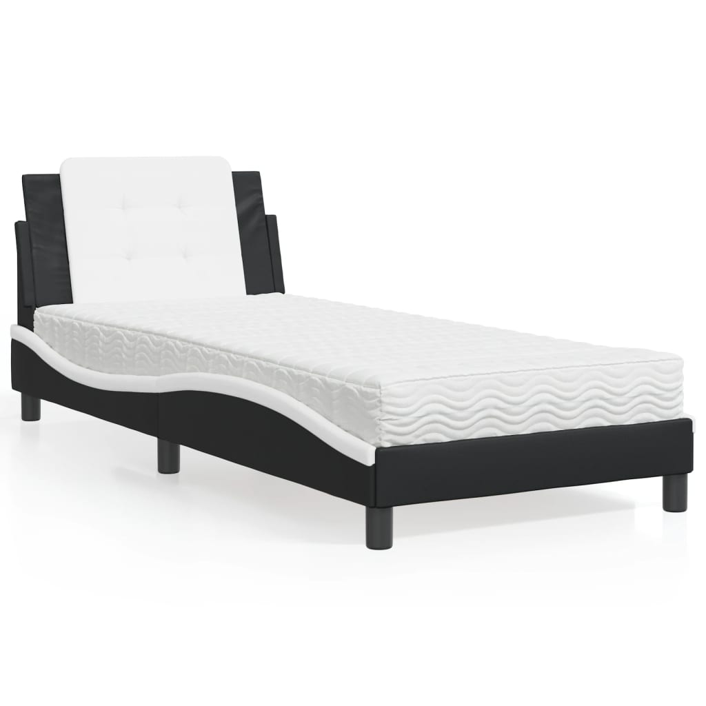 vidaXL seng med madras Zadar 90x190 cm kunstlæder sort og hvid