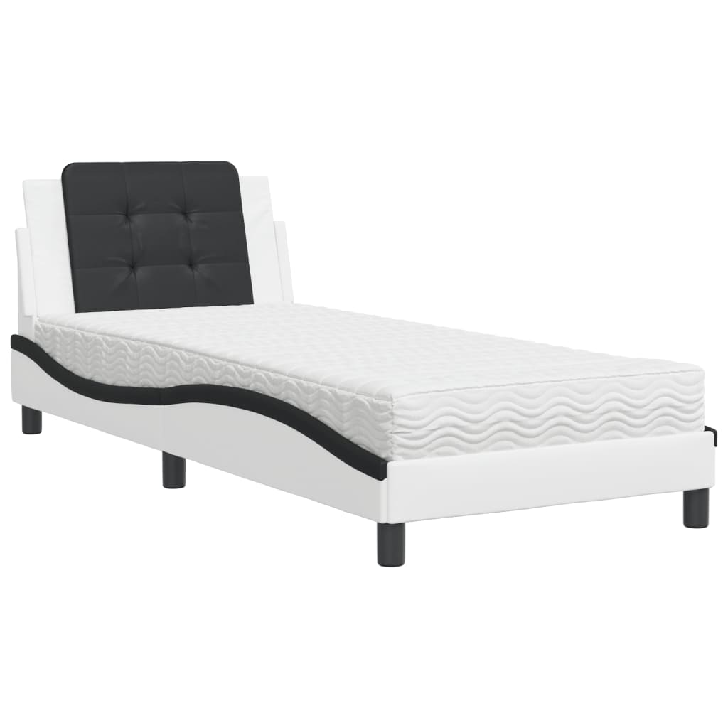 vidaXL Bed met matras Zadar kunstleer wit en zwart 90x190 cm, foto 3