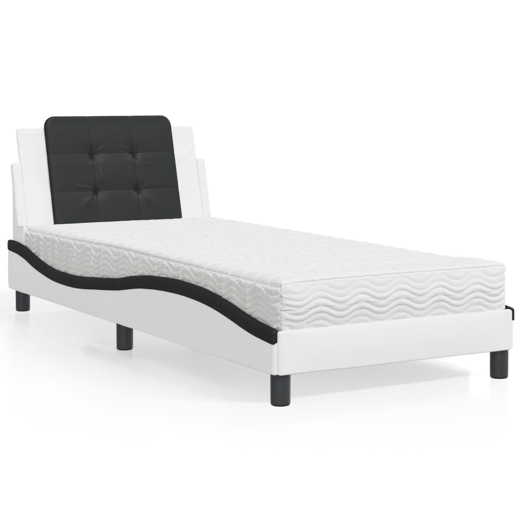 vidaXL seng med madras Zadar 90x190 cm kunstlæder hvid og sort