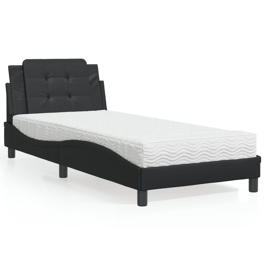 vidaXL Bett mit Matratze Schwarz 90x200 cm Kunstleder