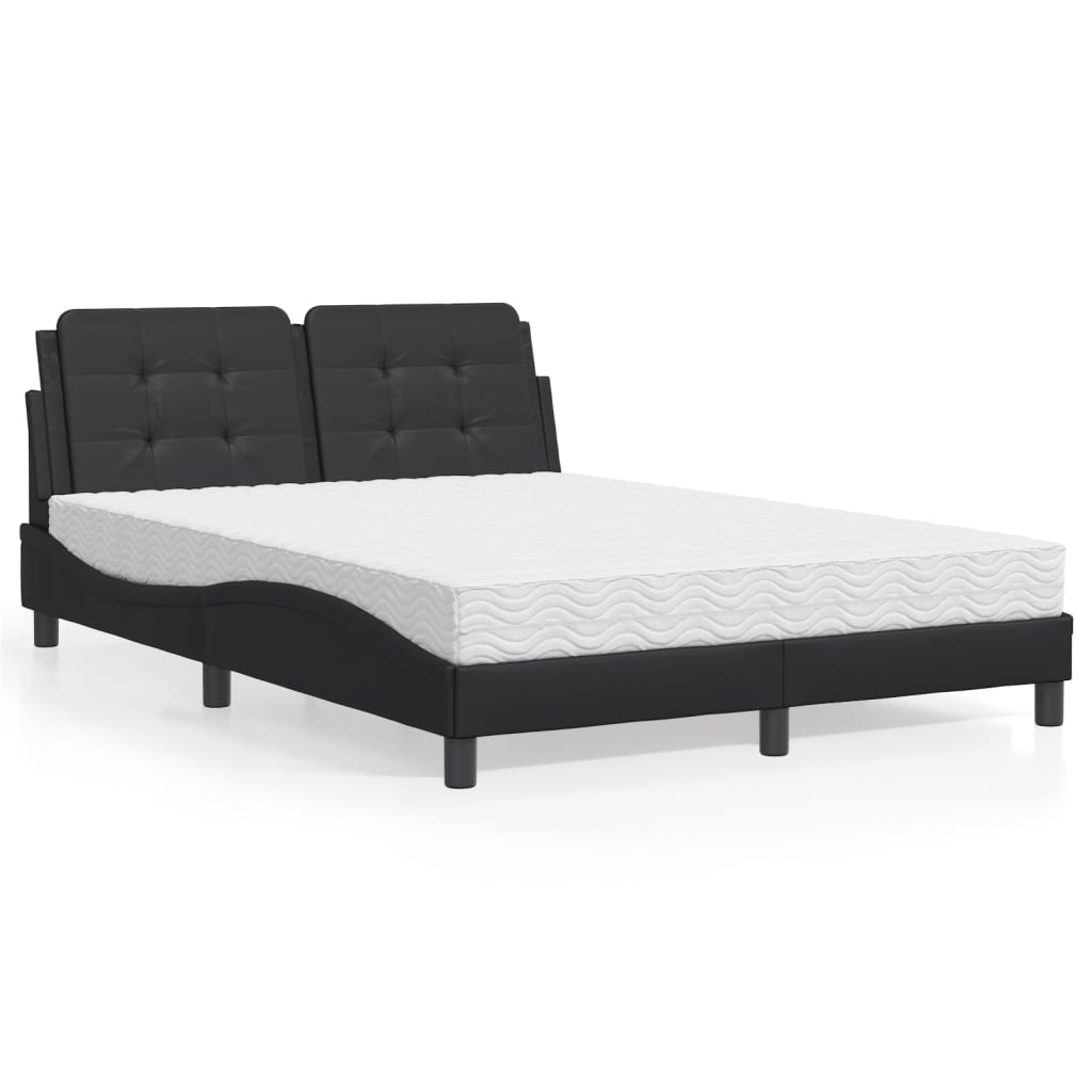 vidaXL Pat cu saltea, negru, 140x190 cm, piele ecologică