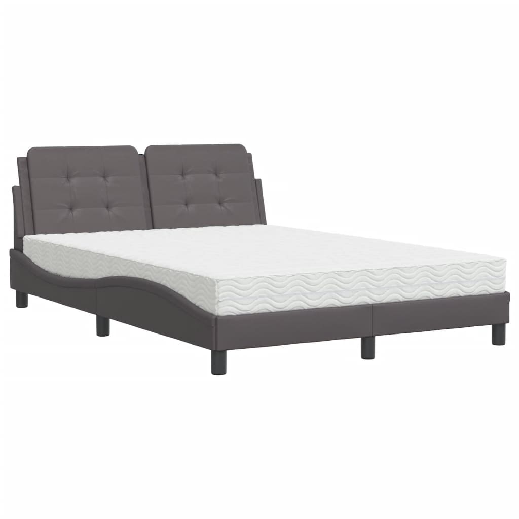 vidaXL Pat cu saltea, Zadar, gri, 140x190 cm, piele ecologică