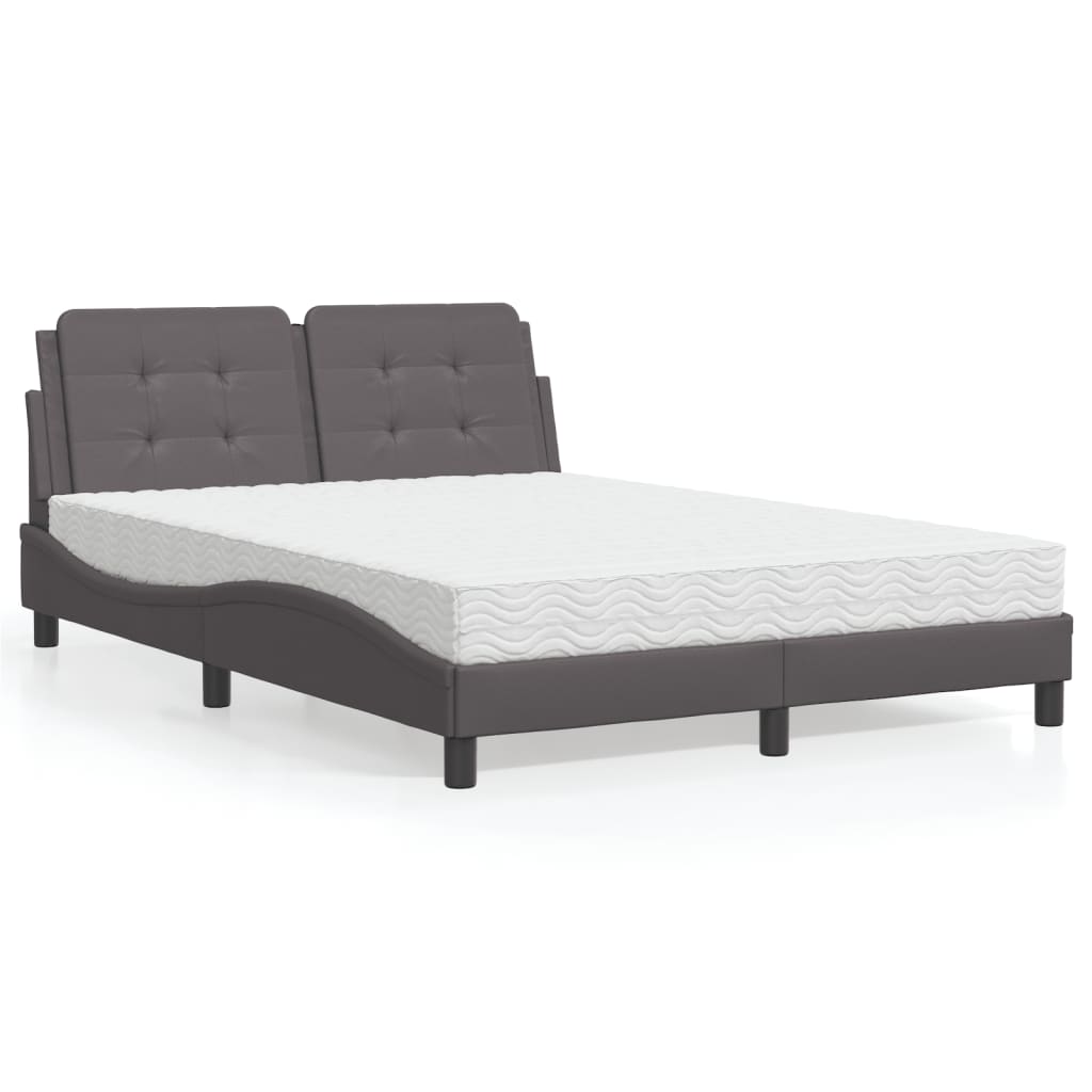 vidaXL Bett mit Matratze Grau 140x190 cm Kunstleder