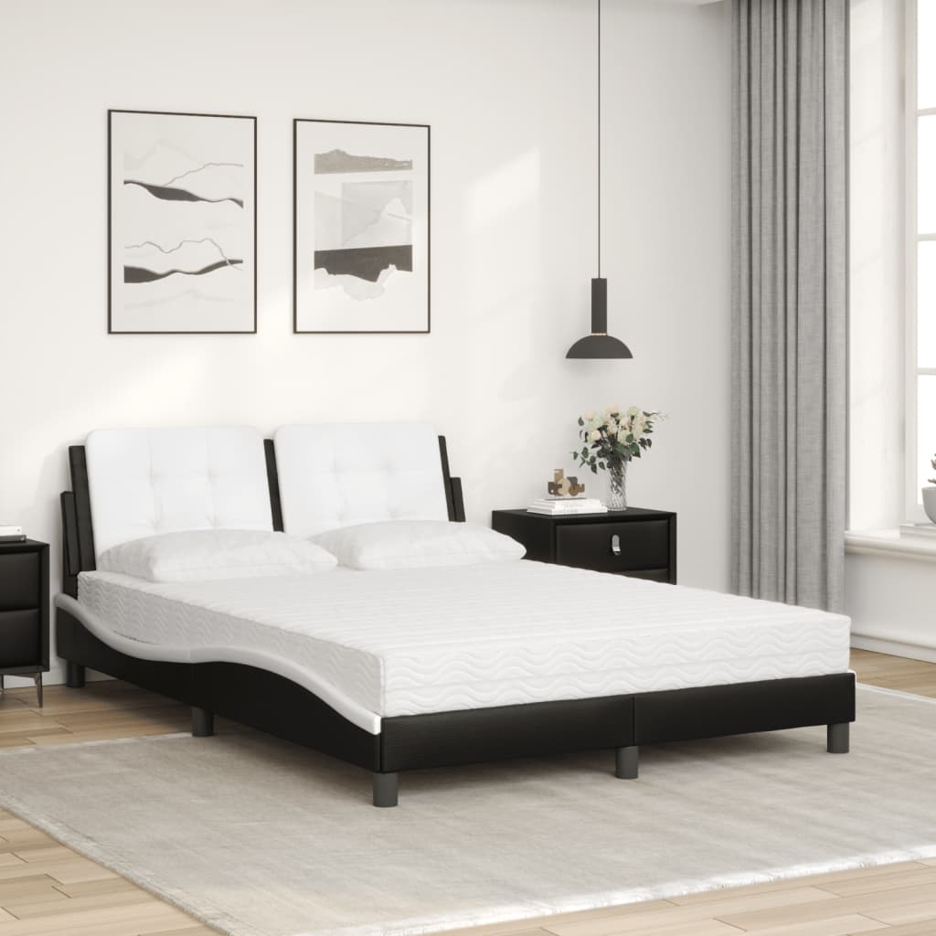 vidaXL Bed met matras Zadar kunstleer zwart en wit 140x190 cm, foto 2
