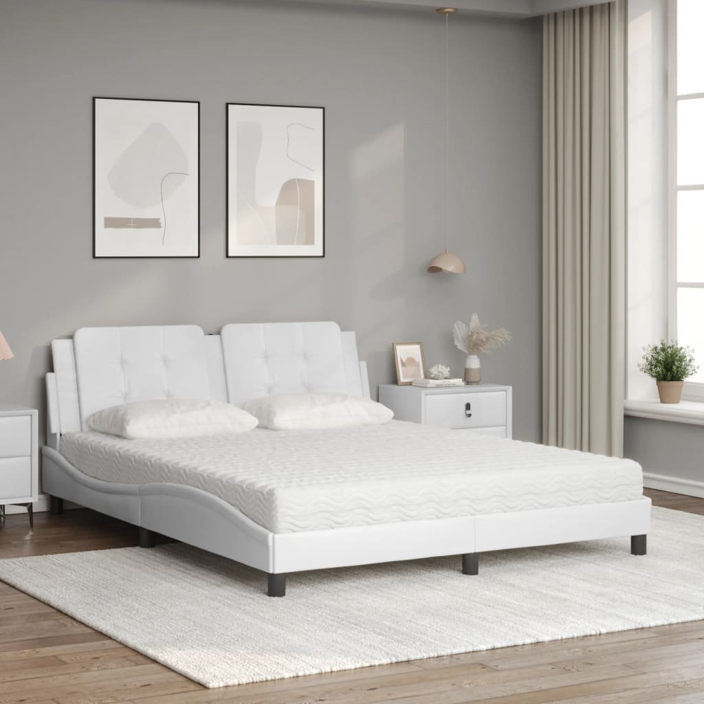 Thumbnail - vidaXL Bett mit Matratze "Zadar" Weiß 160x200 cm Kunstleder