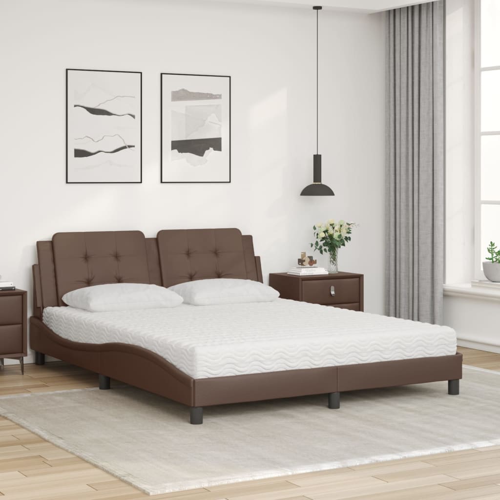 vidaXL Bed met matras kunstleer bruin 160x200 cm afbeelding