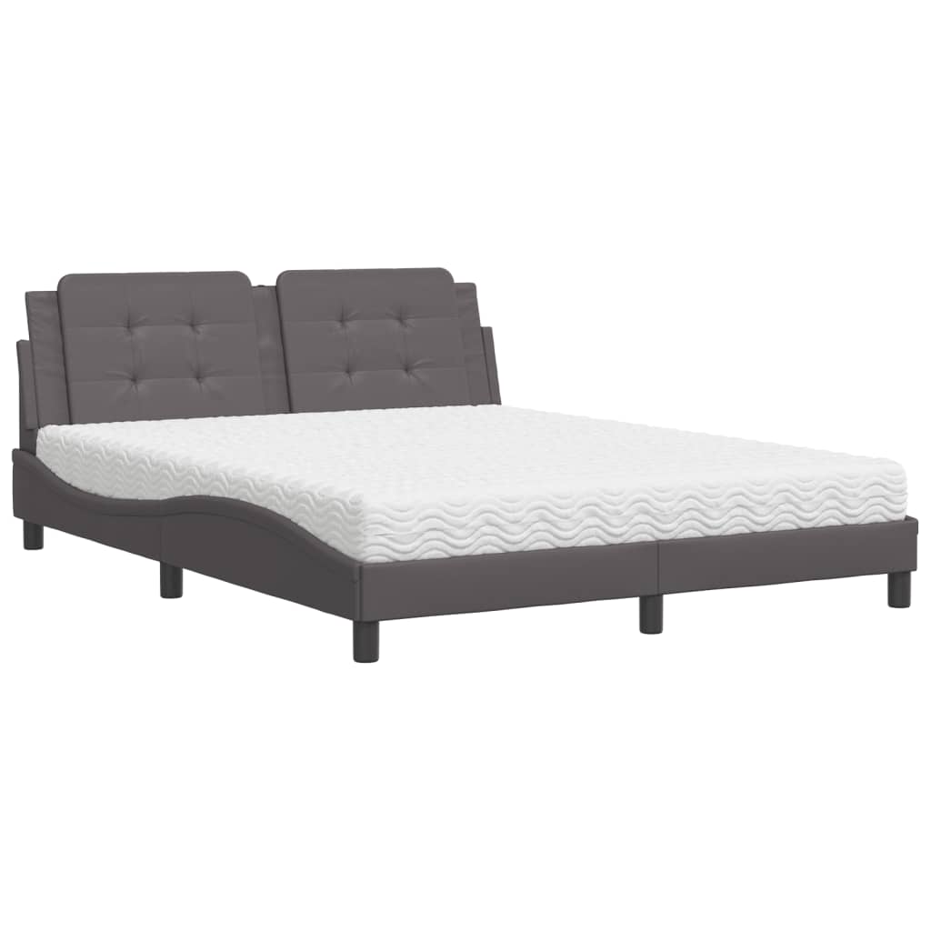 vidaXL Pat cu saltea, Zadar, gri, 160x200 cm, piele ecologică