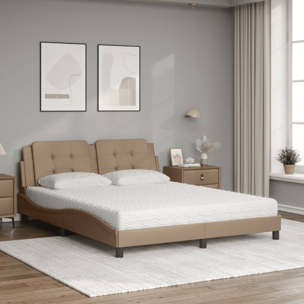 vidaXL Bed met matras kunstleer cappuccinokleurig 160x200 cm afbeelding