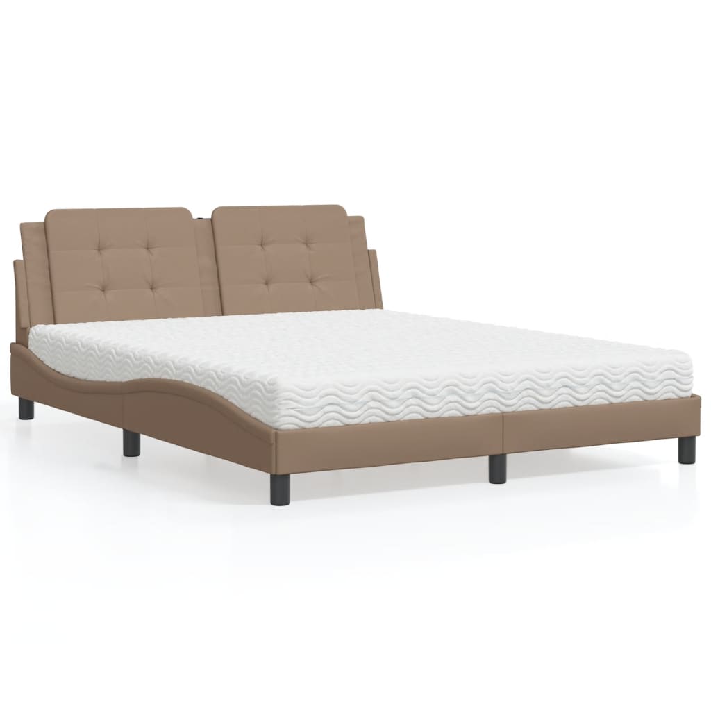 vidaXL Bett mit Matratze Cappuccino-Braun 160x200 cm Kunstleder