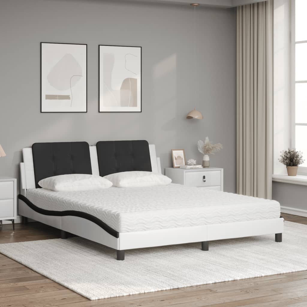 vidaXL Bed met matras Zadar kunstleer wit en zwart 160x200 cm, foto 2