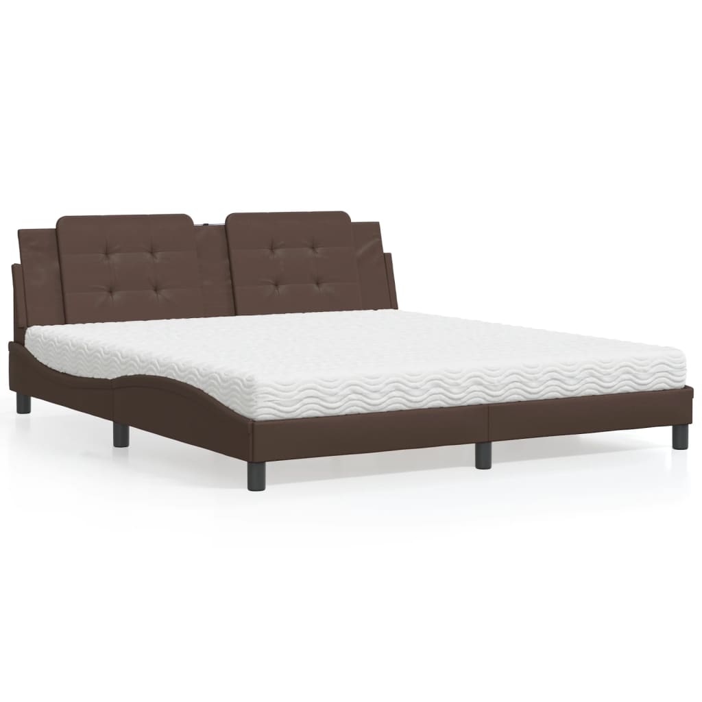 vidaXL Bett mit Matratze Braun 180x200 cm Kunstleder