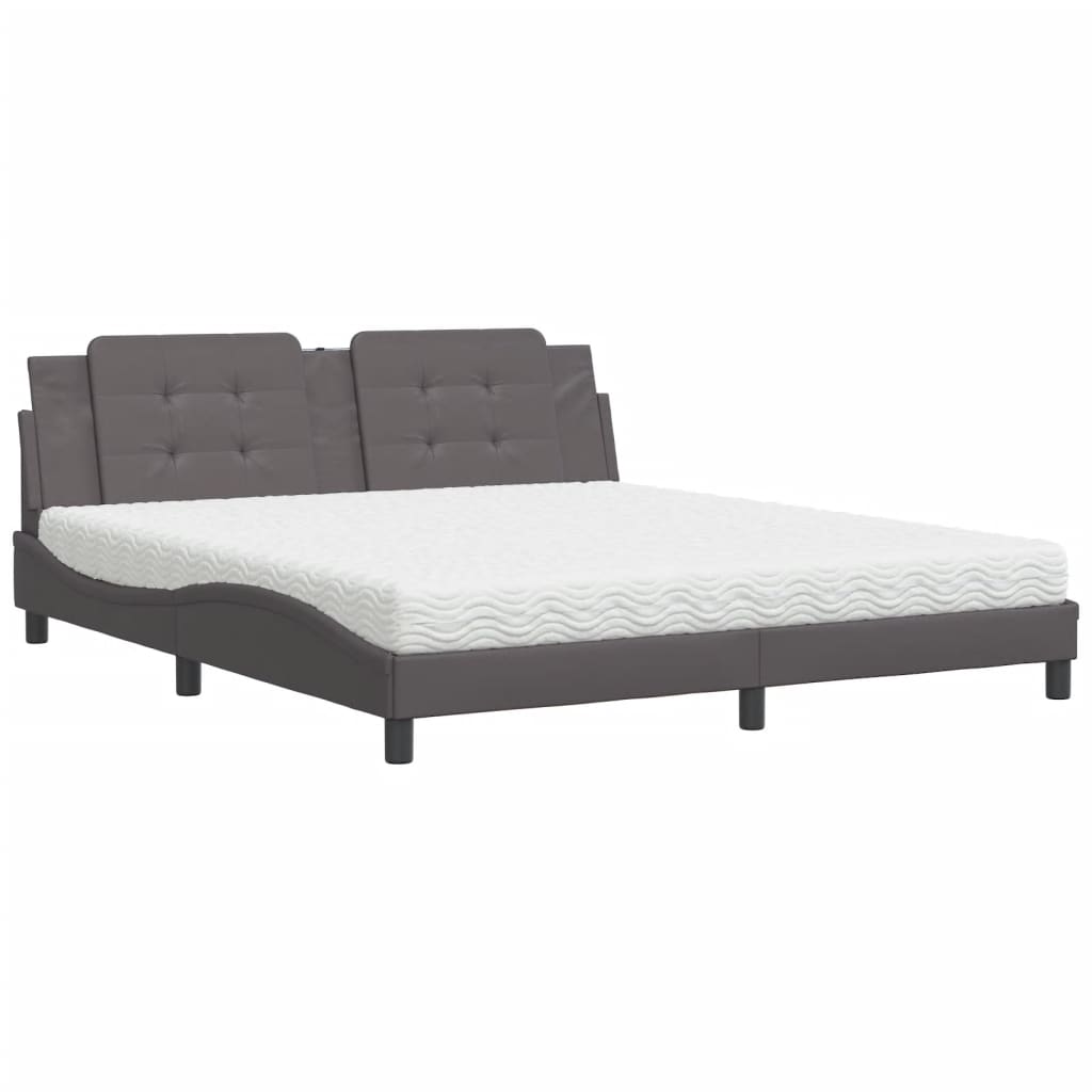 vidaXL Bed met matras Zadar kunstleer grijs 180x200 cm, foto 3