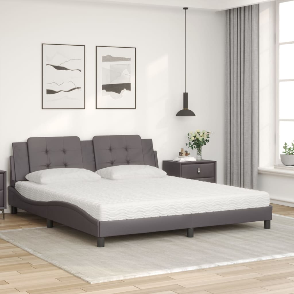 vidaXL Bed met matras kunstleer grijs 180x200 cm afbeelding