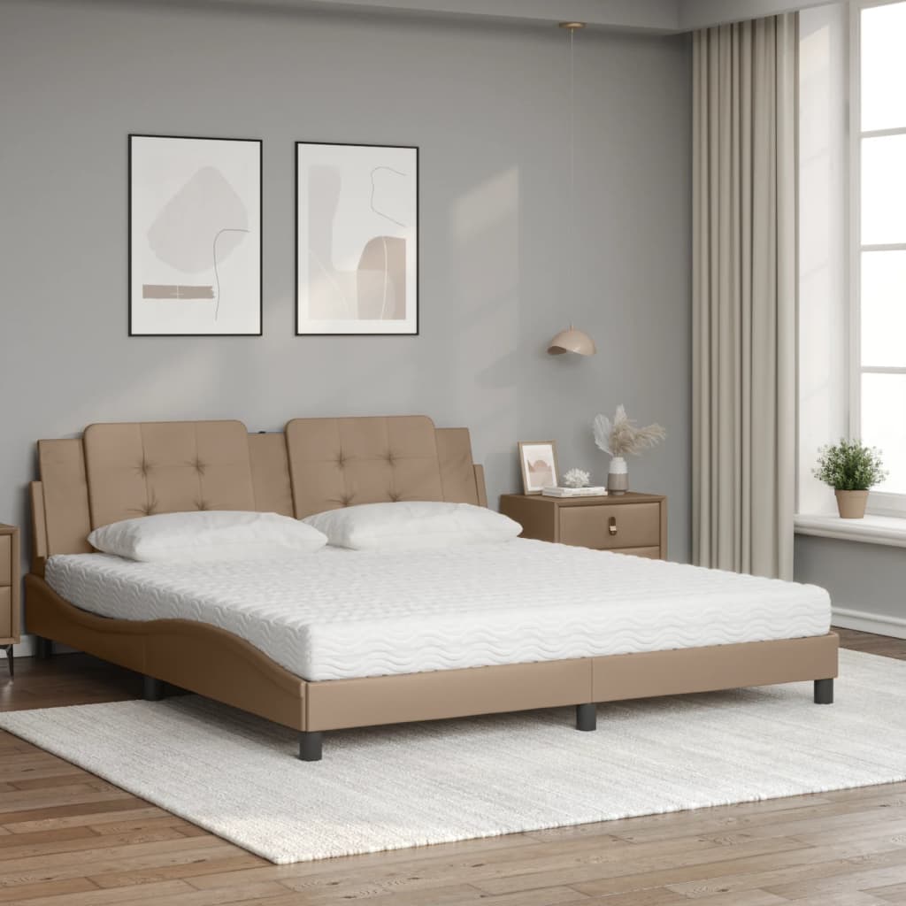 Thumbnail - vidaXL Bett mit Matratze "Zadar" Cappuccino-Braun 180x200 cm Kunstleder