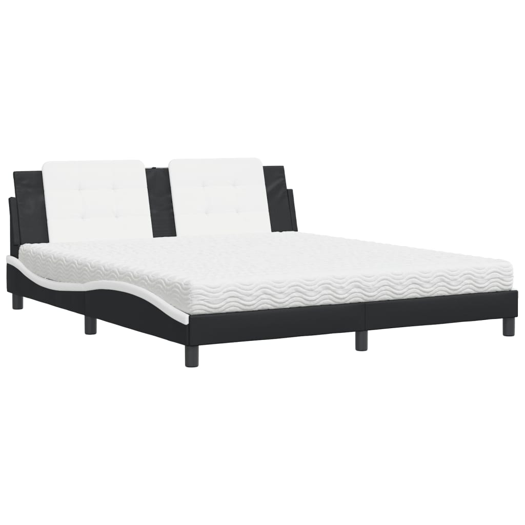 Thumbnail - vidaXL Bett mit Matratze "Zadar" Schwarz und Weiß 180x200 cm Kunstleder