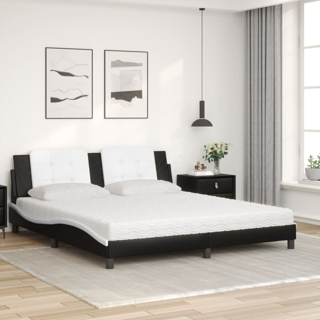 vidaXL Bed met matras kunstleer zwart en wit 180x200 cm afbeelding