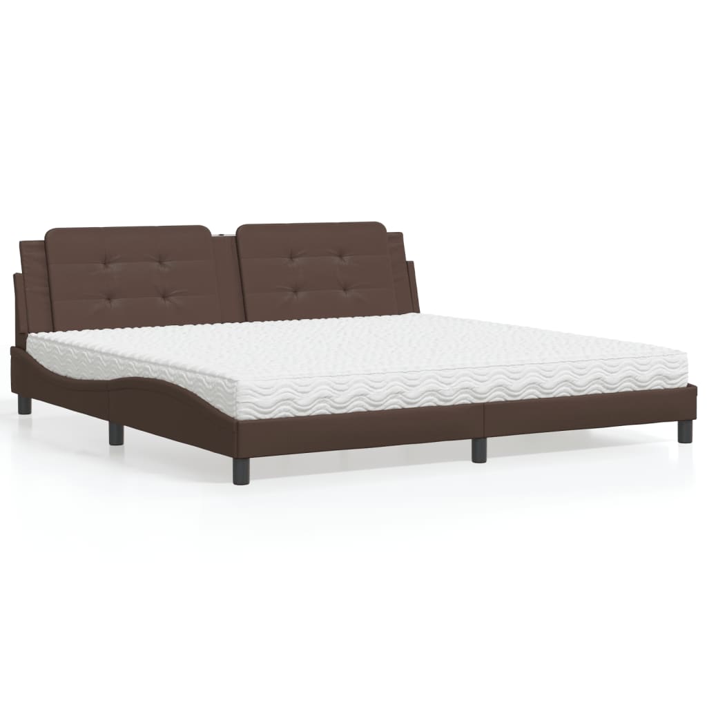 vidaXL Bett mit Matratze Braun 200x200 cm Kunstleder