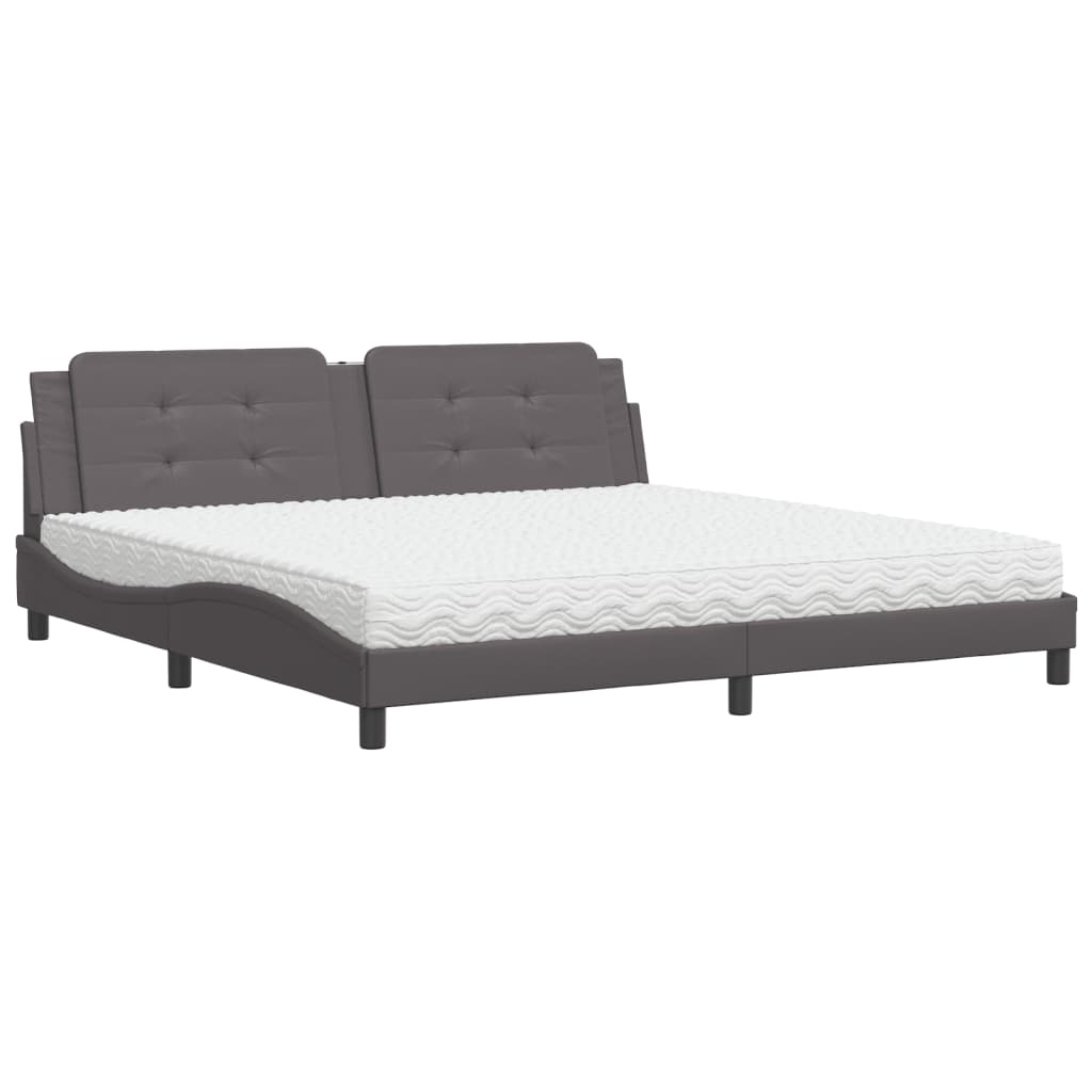 vidaXL Bed met matras Zadar kunstleer grijs 200x200 cm, foto 3