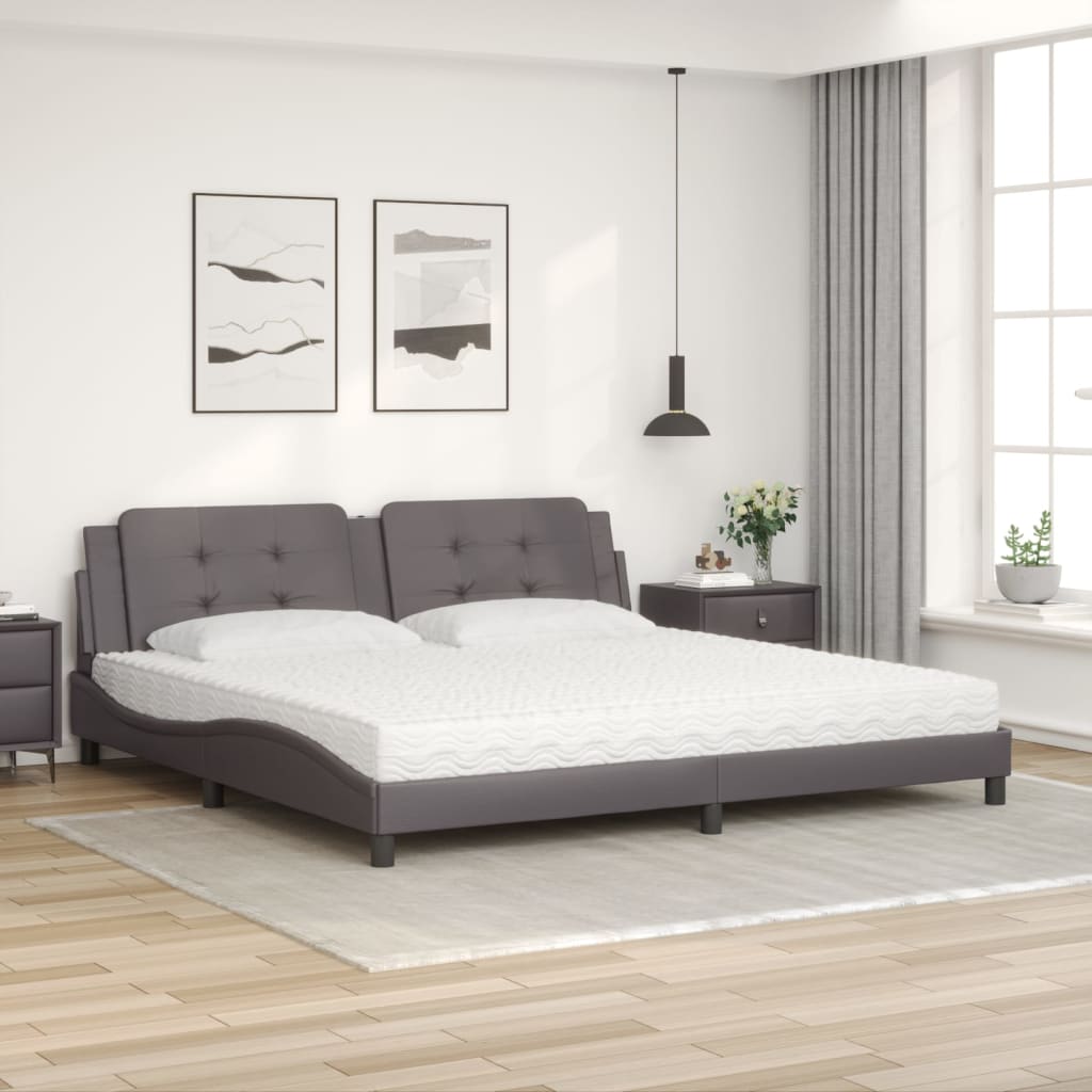 vidaXL Bed met matras Zadar kunstleer grijs 200x200 cm, foto 2