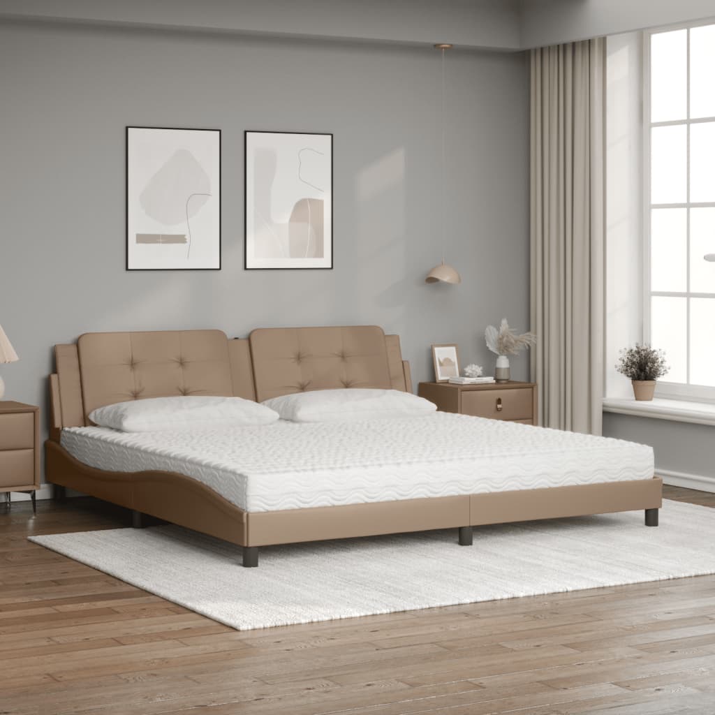 vidaXL Bed met matras kunstleer cappuccinokleurig 200x200 cm afbeelding
