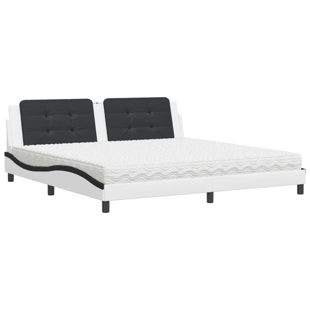 vidaXL Postel s matrací bílá a černá 200 x 200 cm umělá kůže