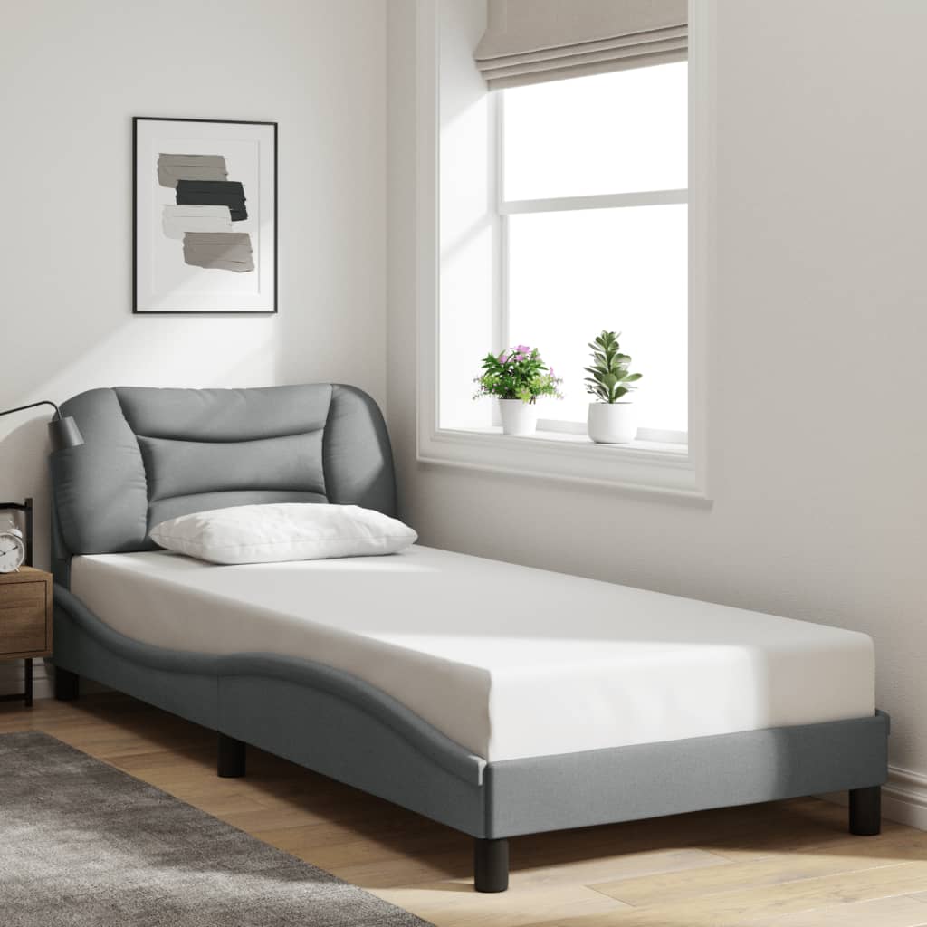 vidaXL Bedframe met LED zonder matras "Hvar" 80x200 cm stof lichtgrijs grijs, foto 2