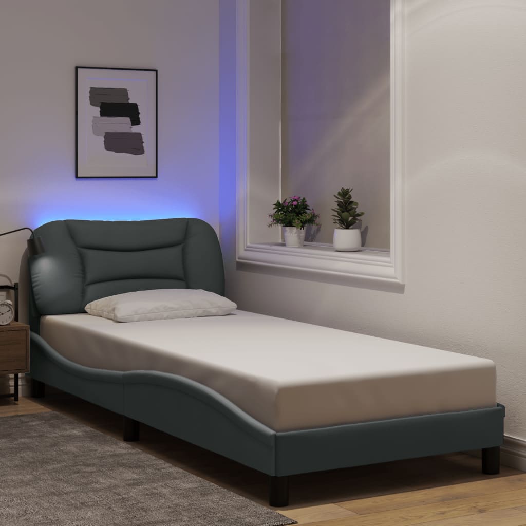 vidaXL Cadru de pat cu LED fără saltea Hvar Gri deschis 80x200 cm Material